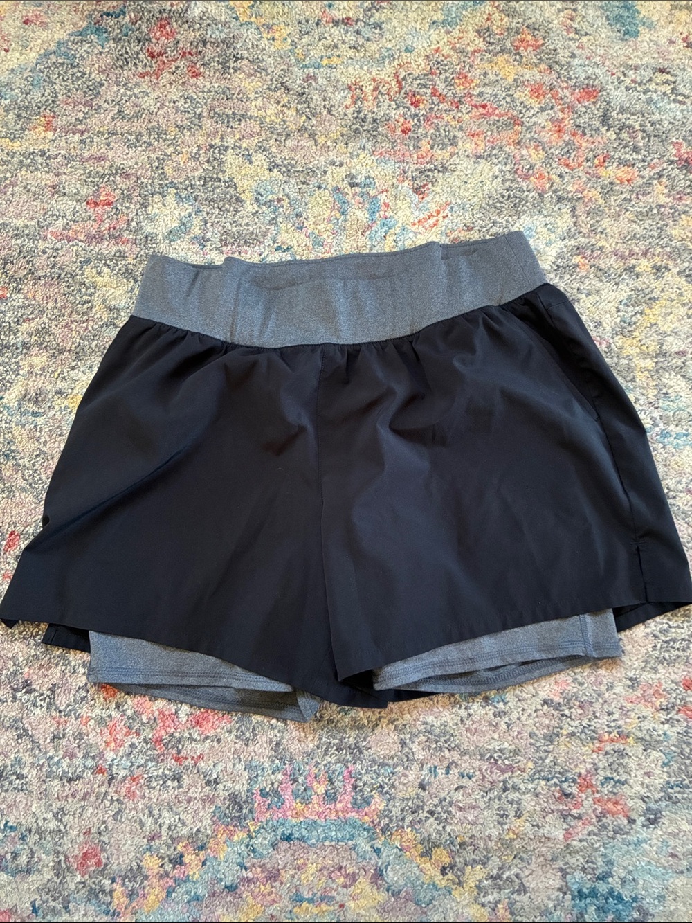 tek gear Black Athletic Two-Layer Shorts with Gray Waistband